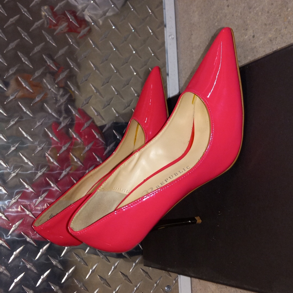 Hot pink with silver heels.